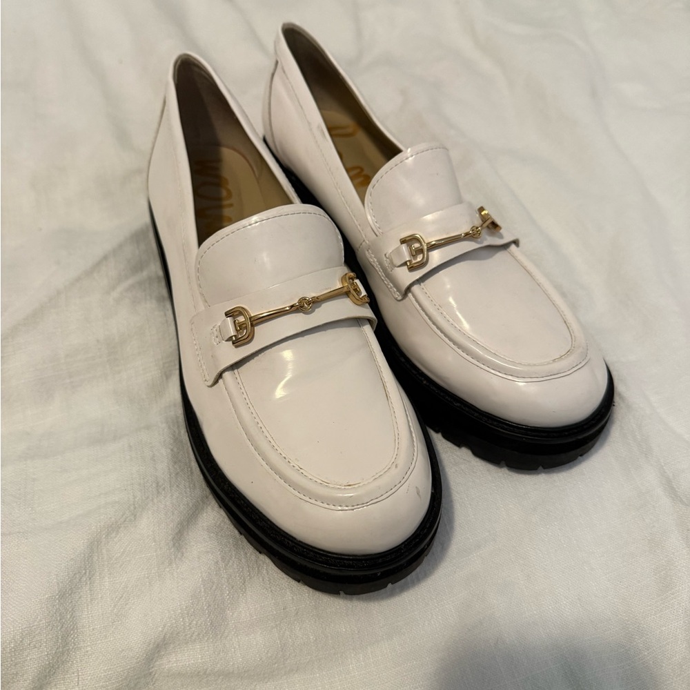 Sam Edelman White Loafers with Gold Accent